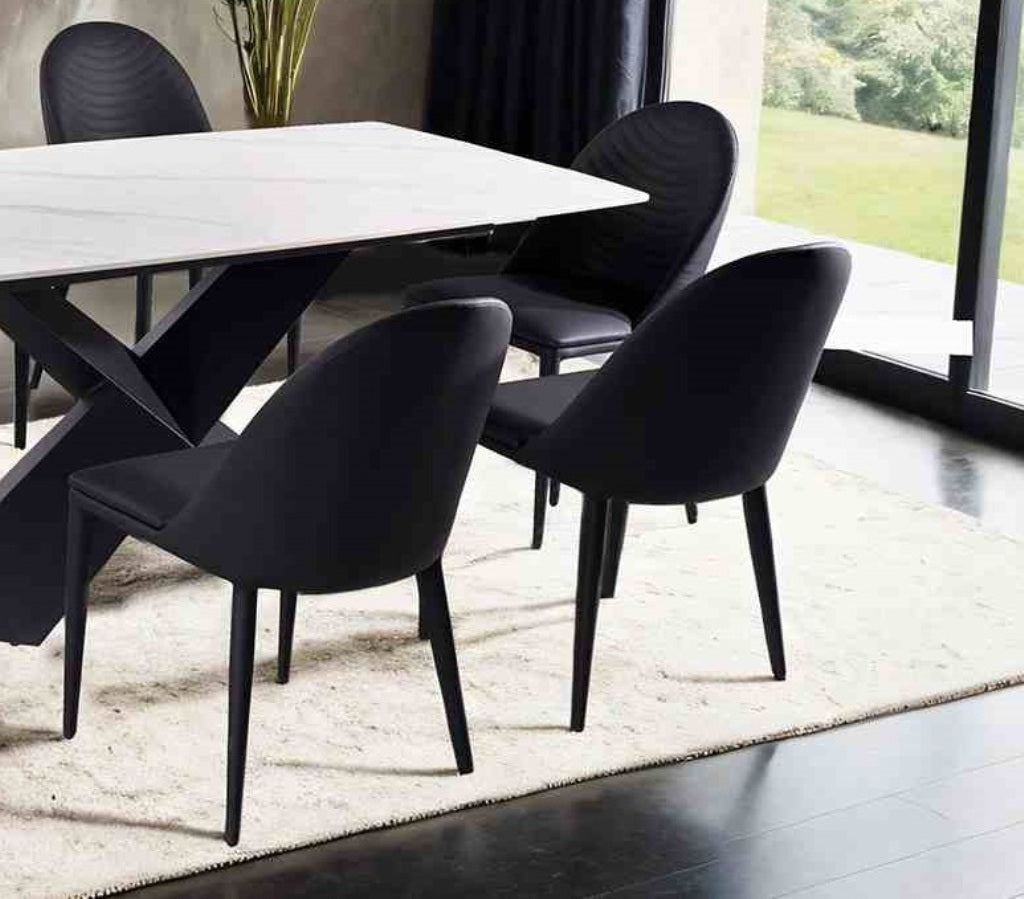 Contemporary Style 2pc Side Chair Leatherette Upholstered Top stitched Arch Design Black Finish Dining Room