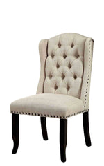 Rustic Style 2pc Side Chair Button Tufted Nailhead Trim Wingback Antique Black And Beige Finish Dining Room