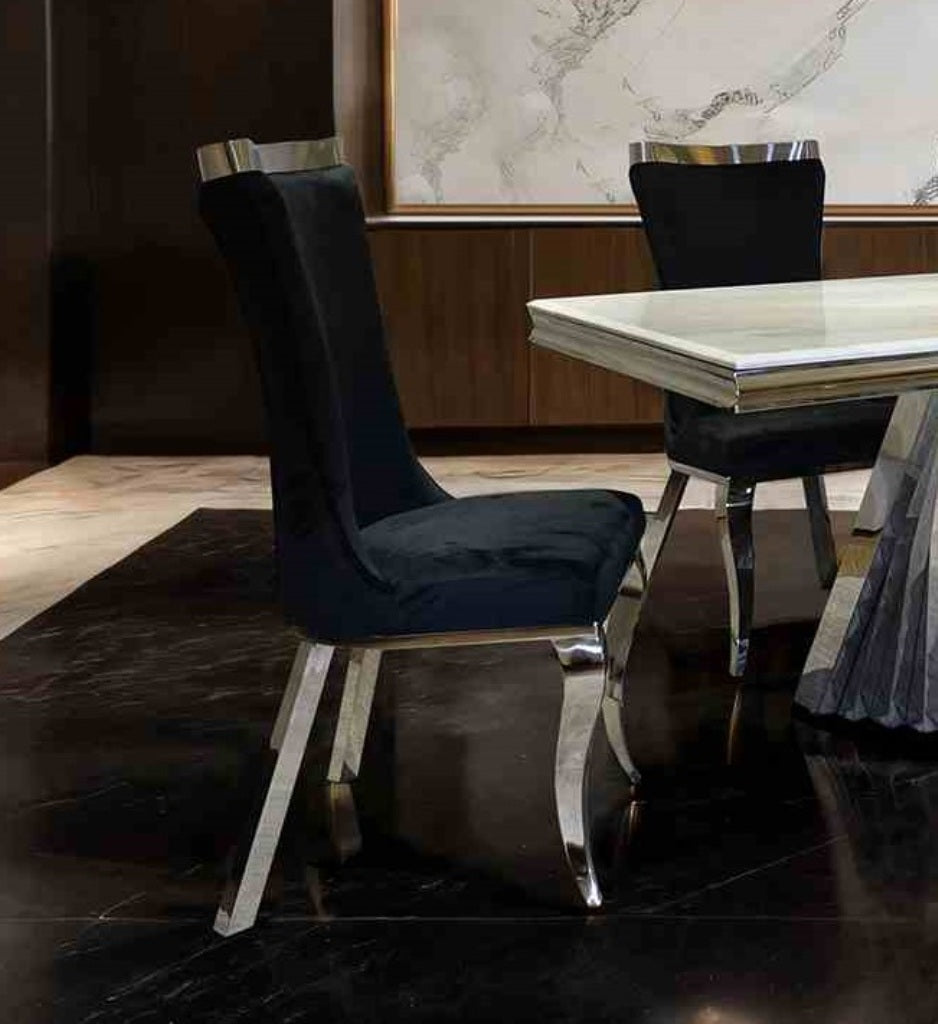 Glam Style 2pc Side Chair Black Finish Silver Legs Tiger Printed Upholstered Seat Dining Room