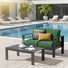 43" All-Weather Aluminum Patio Coffee Table, Modern Black Rectangle Outdoor Table