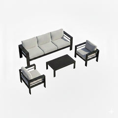 4-Piece Modern Aluminum Patio Conversation Set,  5-Seat Outdoor Sofa with  Thick Light Gray Cushions & Black Frame and Coffee Table