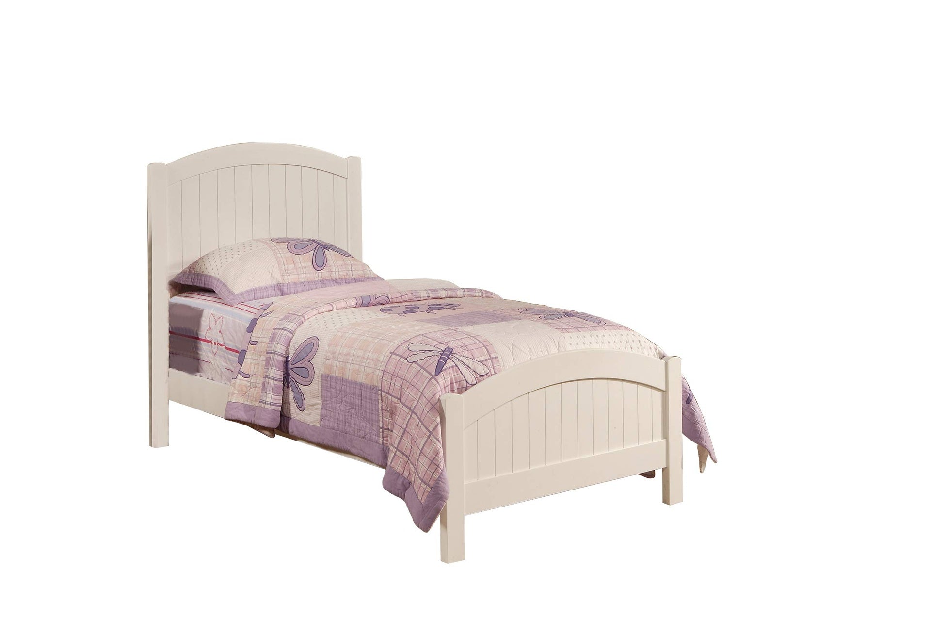White Color Full Size Bed Youth Bedroom Furniture Vertical Lines Carved Headboard 1pc Bedframe Modern