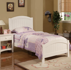 White Color Full Size Bed Youth Bedroom Furniture Vertical Lines Carved Headboard 1pc Bedframe Modern