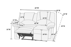 Modern 2pc Living Room Set 1x Loveseat 1x Recliner Cushion Backrest Pillow Armrest Black Finish Primary Living Room Furniture
