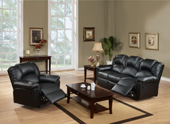 Modern 2pc Living Room Set 1x Sofa 1x Recliner Black Finish Cushion Backrest Pillow Armrest Primary Living Room Furniture