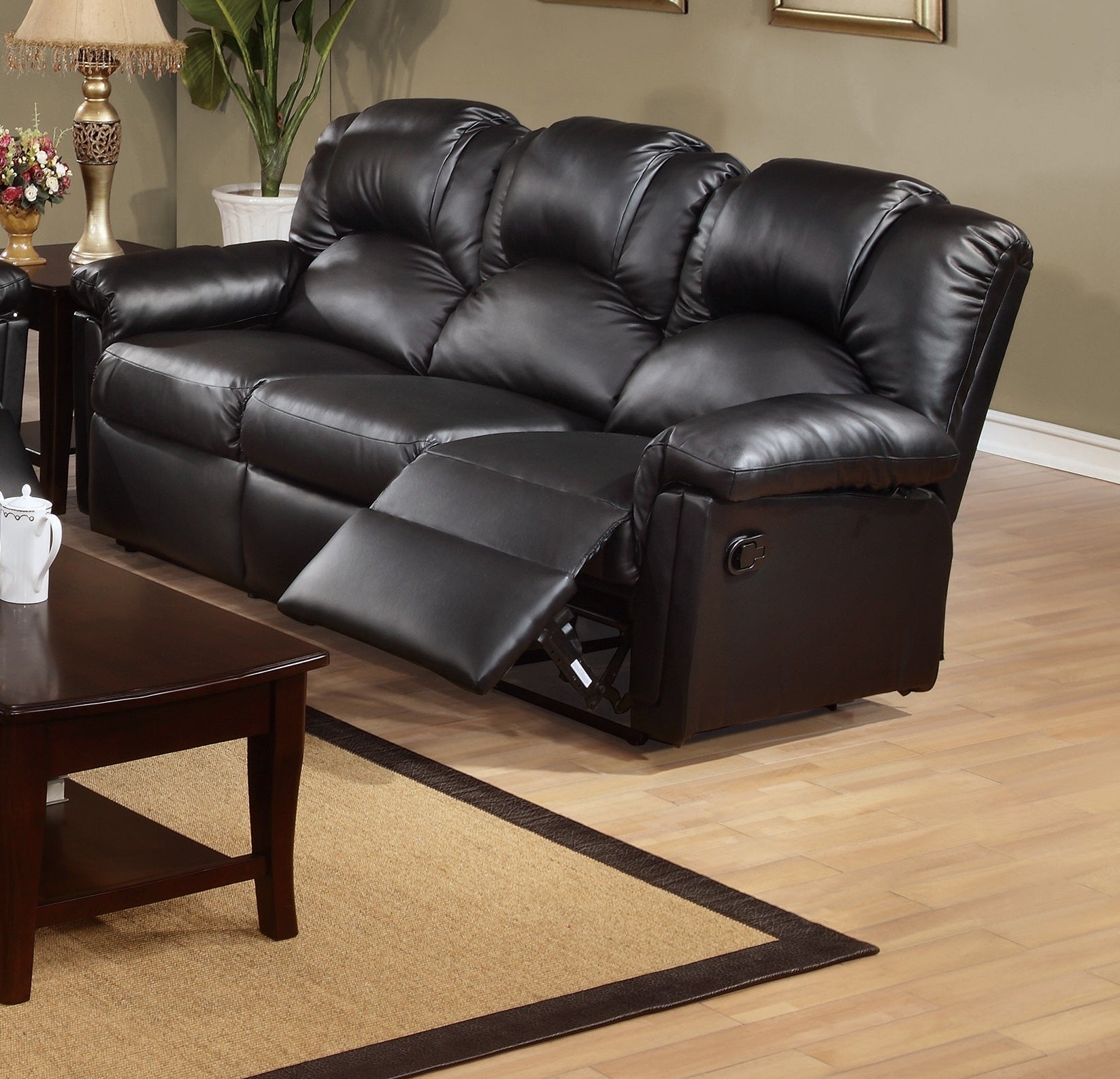 Modern 2pc Living Room Set 1x Sofa 1x Recliner Black Finish Cushion Backrest Pillow Armrest Primary Living Room Furniture