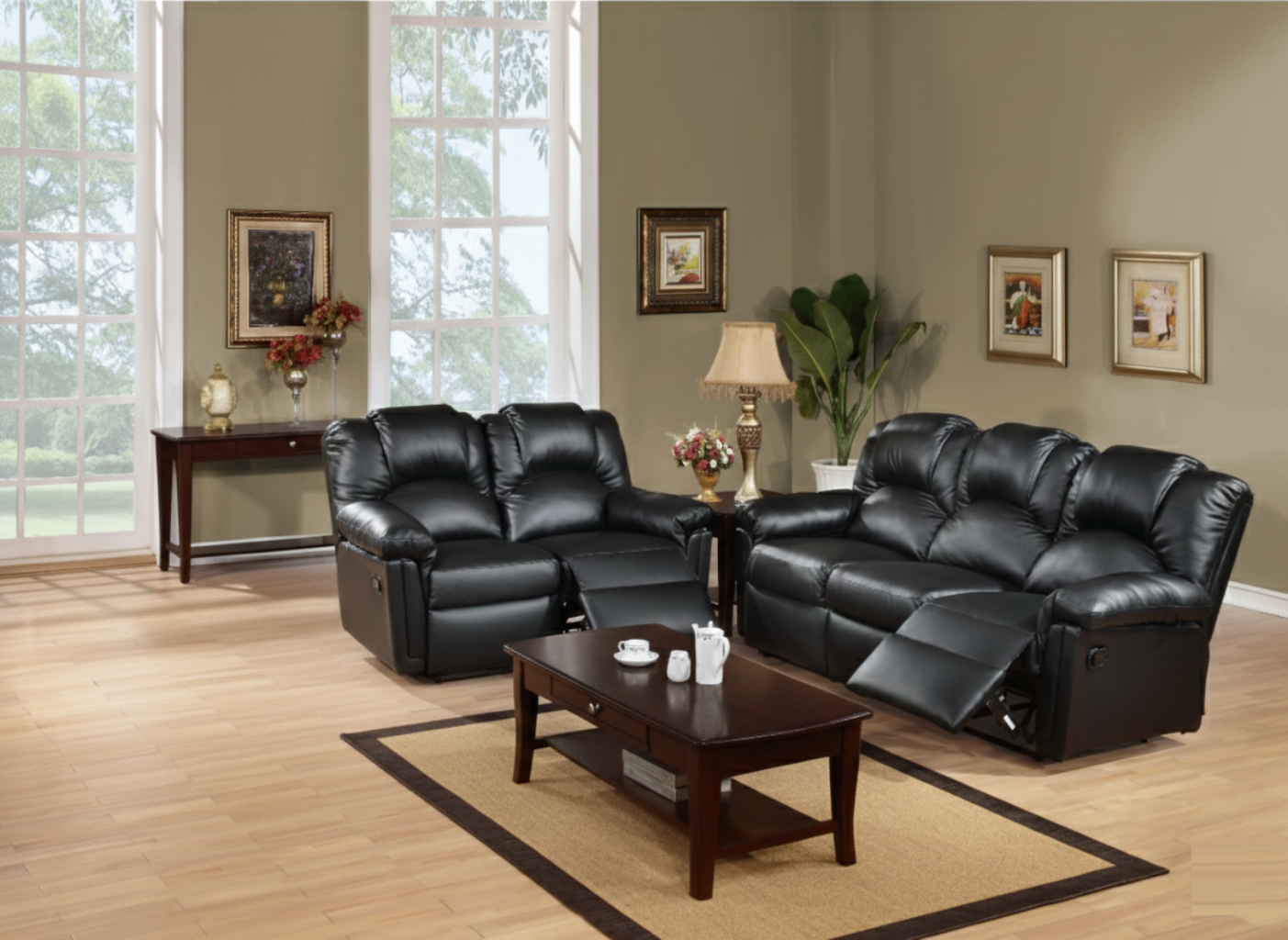 Modern 2pc Living Room Set 1x Sofa 1x Loveseat Pillow Armrest Cushion Backrest Black Finish Primary Living Room Furniture