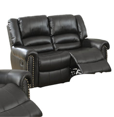 Modern 2pc Living Room Set 1x Loveseat 1x Recliner Cushion Backrest Nailhead Trim Black Finish Primary Living Room Furniture