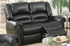 Modern 2pc Living Room Set 1x Loveseat 1x Recliner Cushion Backrest Nailhead Trim Black Finish Primary Living Room Furniture