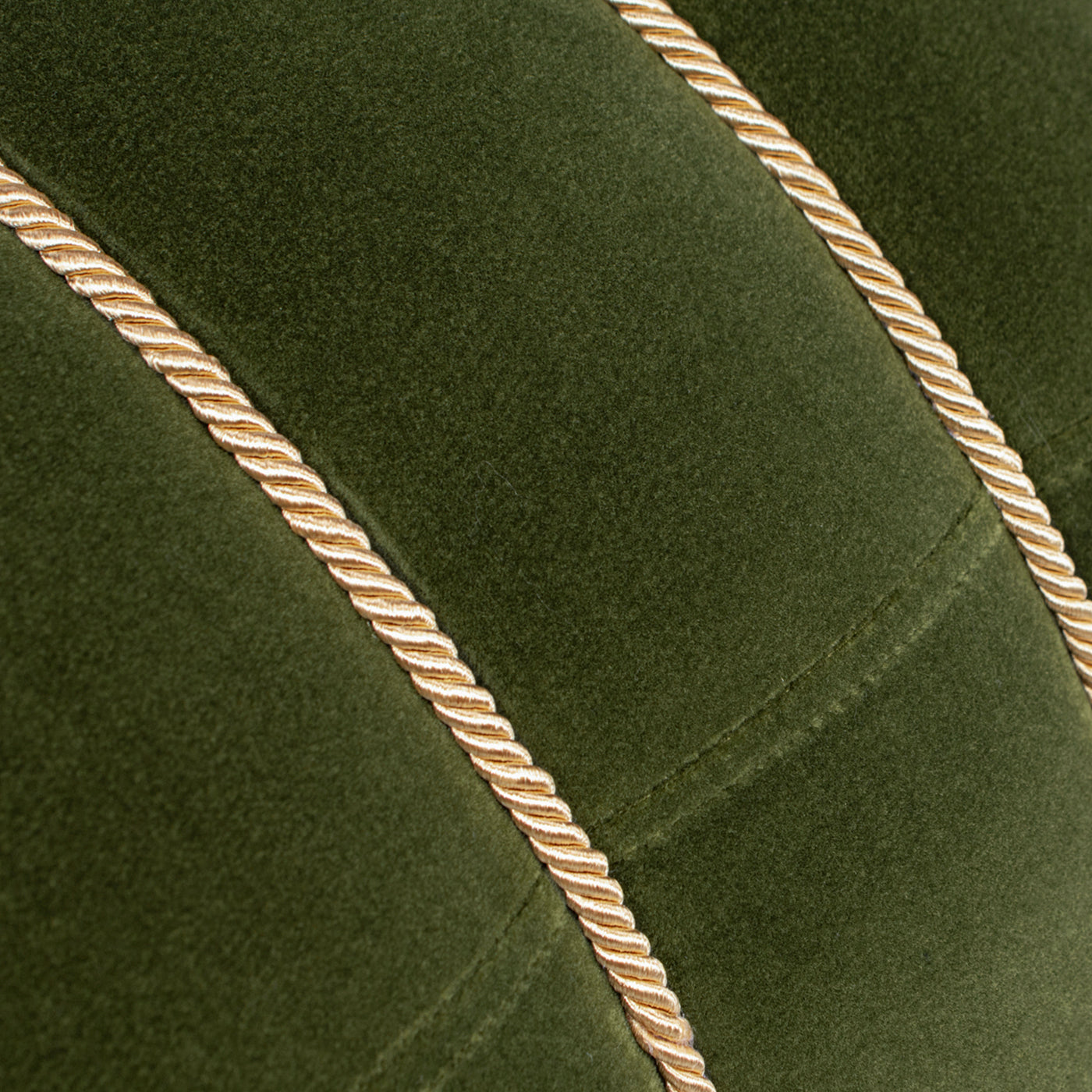 Edward 17.5" Round Upholstered Ottoman with Bullion Fringe, Olive Green Performance Velvet