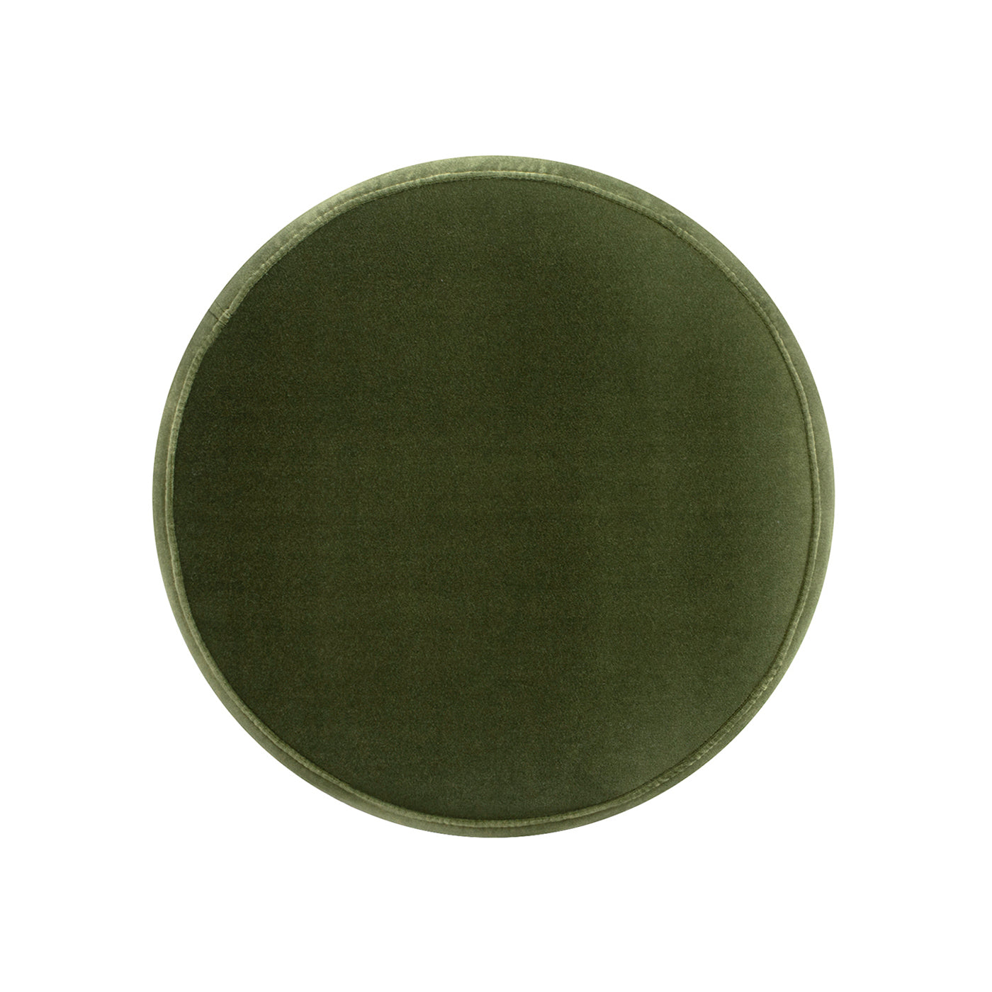 Edward 17.5" Round Upholstered Ottoman with Bullion Fringe, Olive Green Performance Velvet