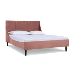 Aspen Vertical Tufted Headboard Platform Bed Set, Queen, Ash Rose Pink Velvet