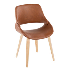 Fabrico Mid-Century Modern Accent/Dining Chair in Natural Wood and Camel Faux Leather by LumiSource - Set of 2
