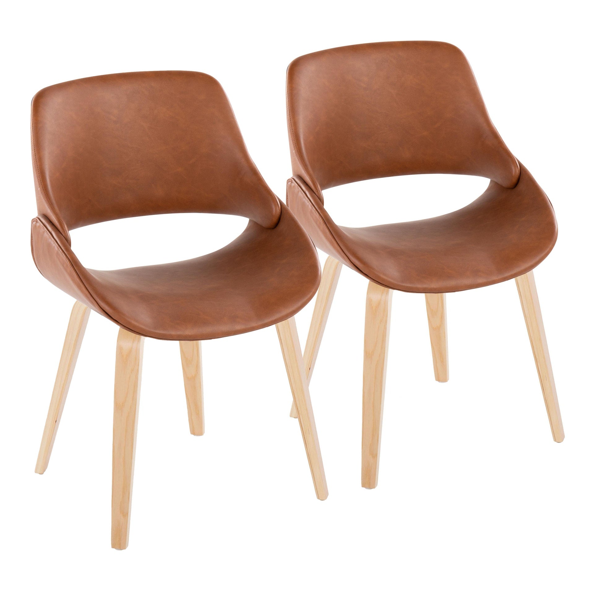 Fabrico Mid-Century Modern Accent/Dining Chair in Natural Wood and Camel Faux Leather by LumiSource - Set of 2