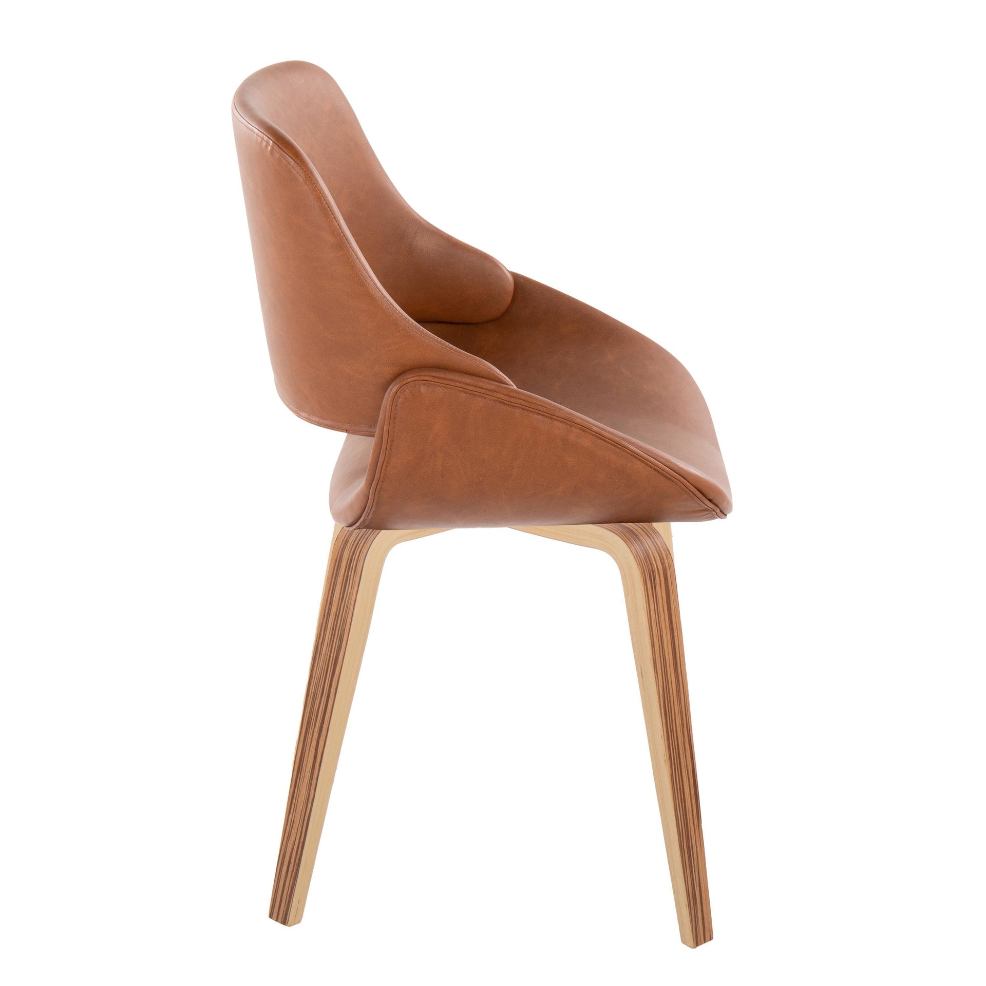 Fabrico Mid-Century Modern Accent/Dining Chair in Zebra Wood and Camel Faux Leather by LumiSource - Set of 2