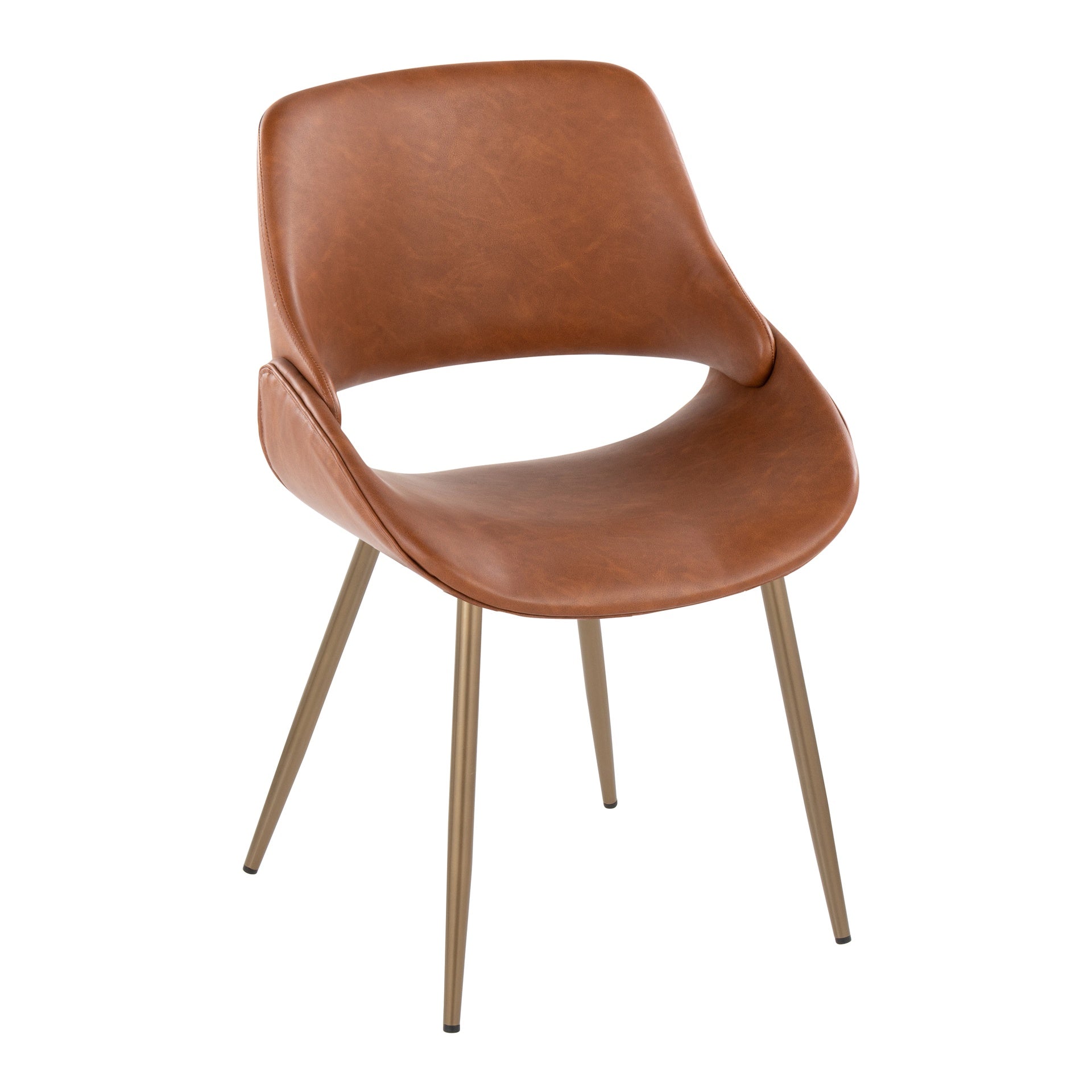Fabrico Contemporary Accent Chair in Antique Copper Metal and Camel Faux Leather by LumiSource - Set of 2