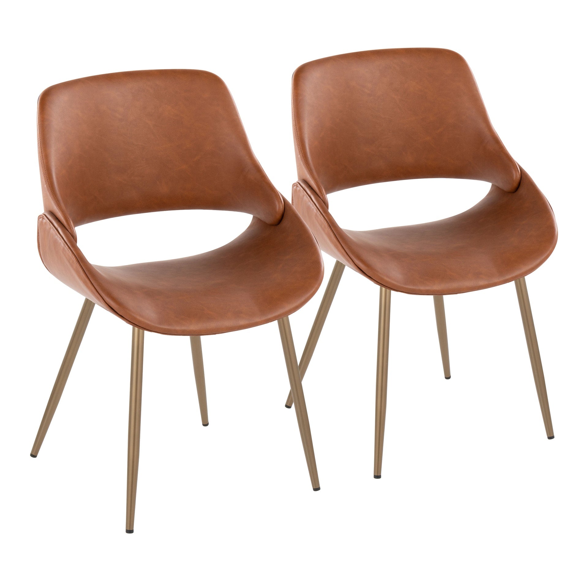 Fabrico Contemporary Accent Chair in Antique Copper Metal and Camel Faux Leather by LumiSource - Set of 2