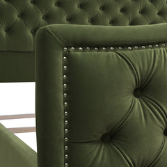 Marcella Upholstered Shelter Headboard Bed Set, King, Olive Green Performance Velvet