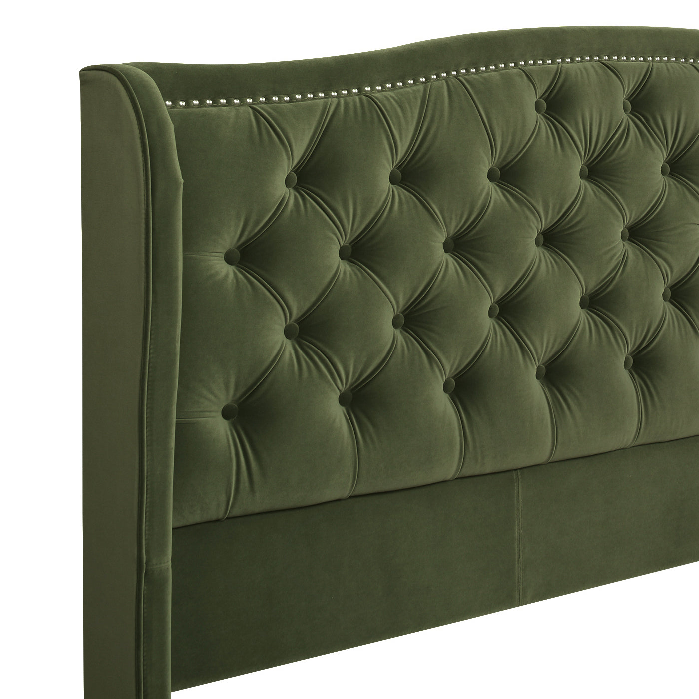 Marcella Upholstered Shelter Headboard Bed Set, King, Olive Green Performance Velvet