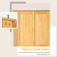 HOMCOM 67" Pinewood Kitchen Pantry Storage Cabinet, Freestanding Cabinets with Doors and Shelf Adjustability, Soft-Close Mechanism, Living Room & Dining Room Furniture, Brown