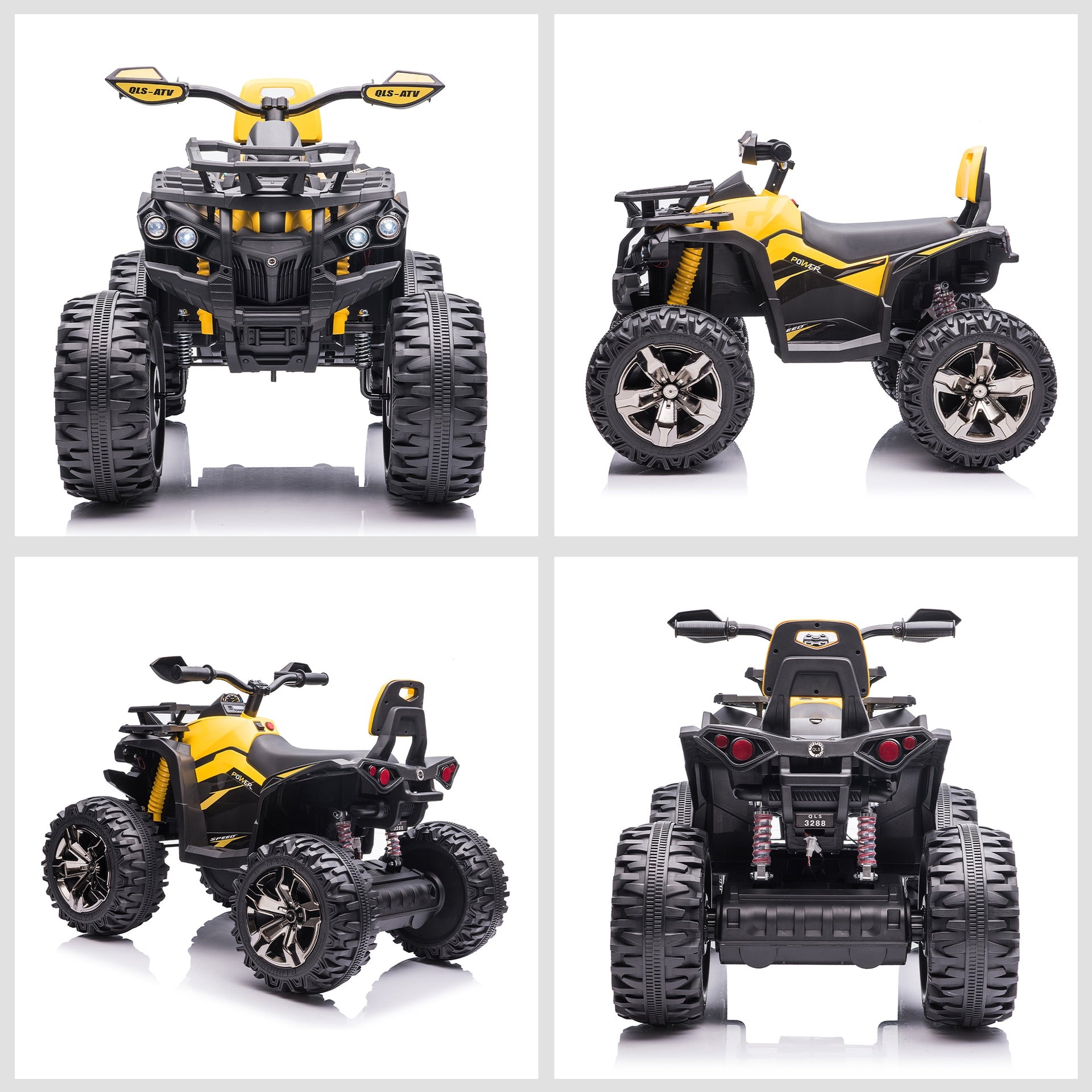 Aosom 12V Kids ATV Ride-on Four-Wheeler Toy Car with Music, Realistic Headlights, Wide Wheels, Rechargeable Battery-Powered, for Boys and Girls, Yellow