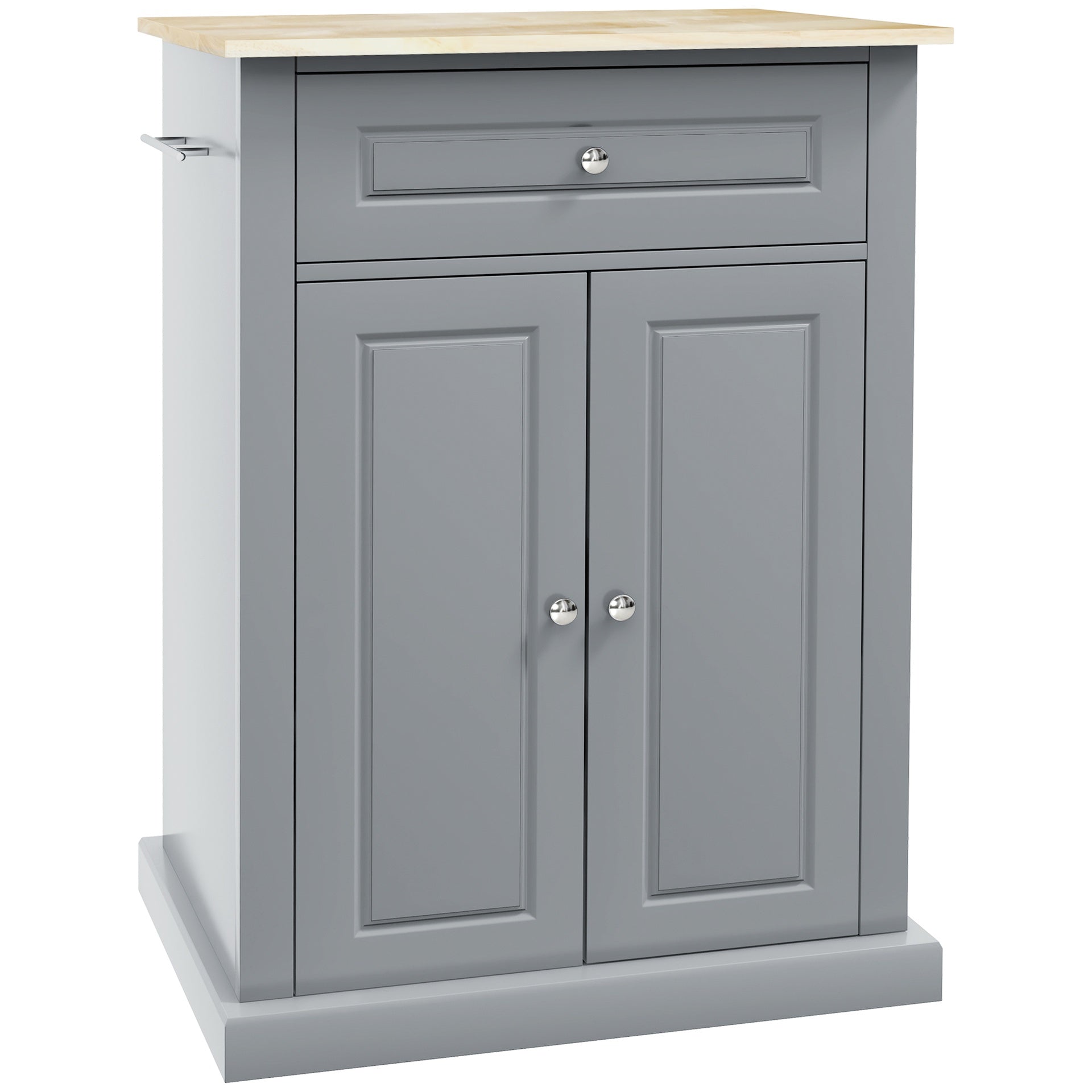 HOMCOM Rolling Kitchen Island Cart, Portable Serving Trolley Table with Drawer, Adjustable Shelf and 2 Towel Racks, Grey