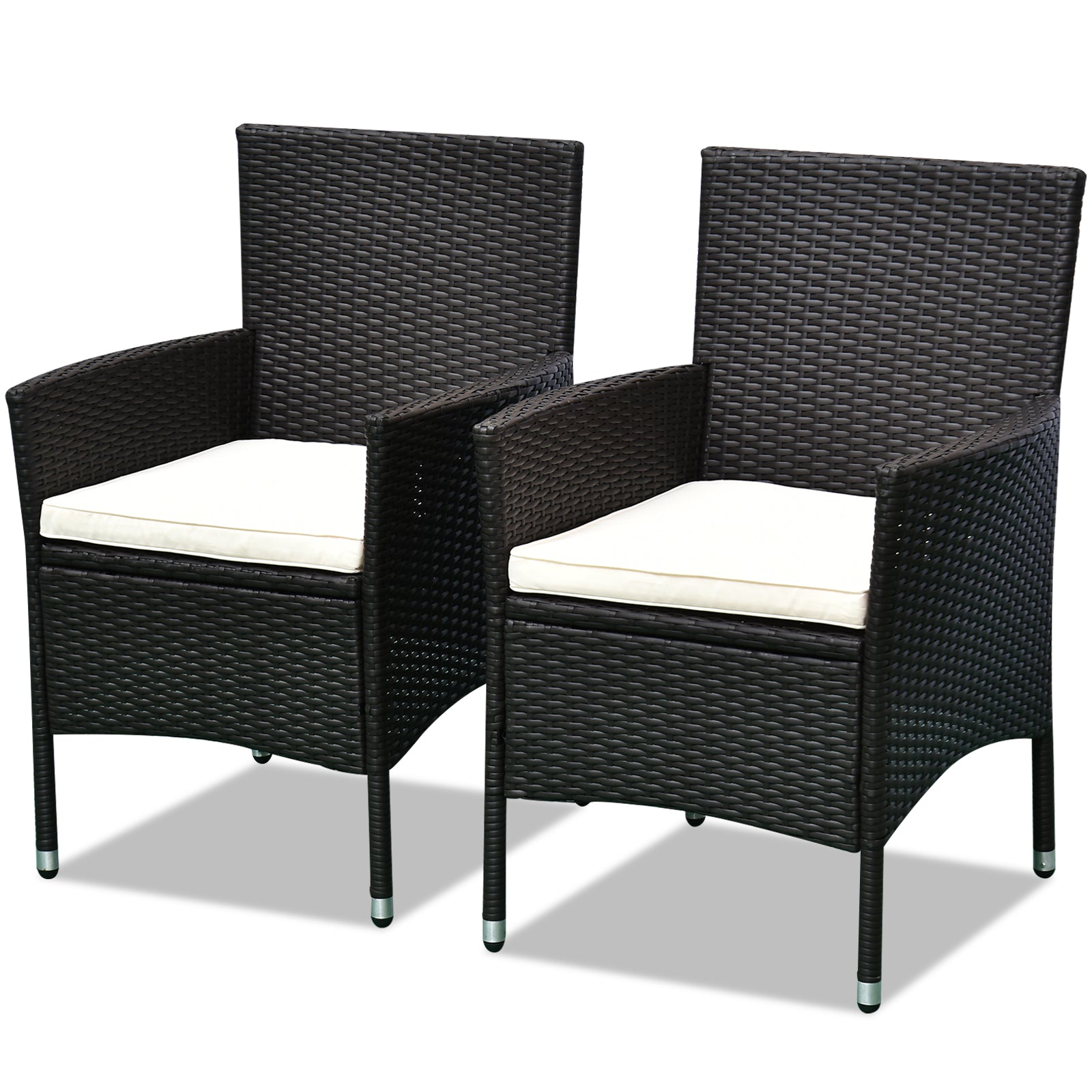 Outsunny 2 PCS Rattan Wicker Dining Chairs with Cushions and Anti-Slip Foot, Patio Stackable Chairs Set for Backyard, Garden, Lawn, Dark Coffee