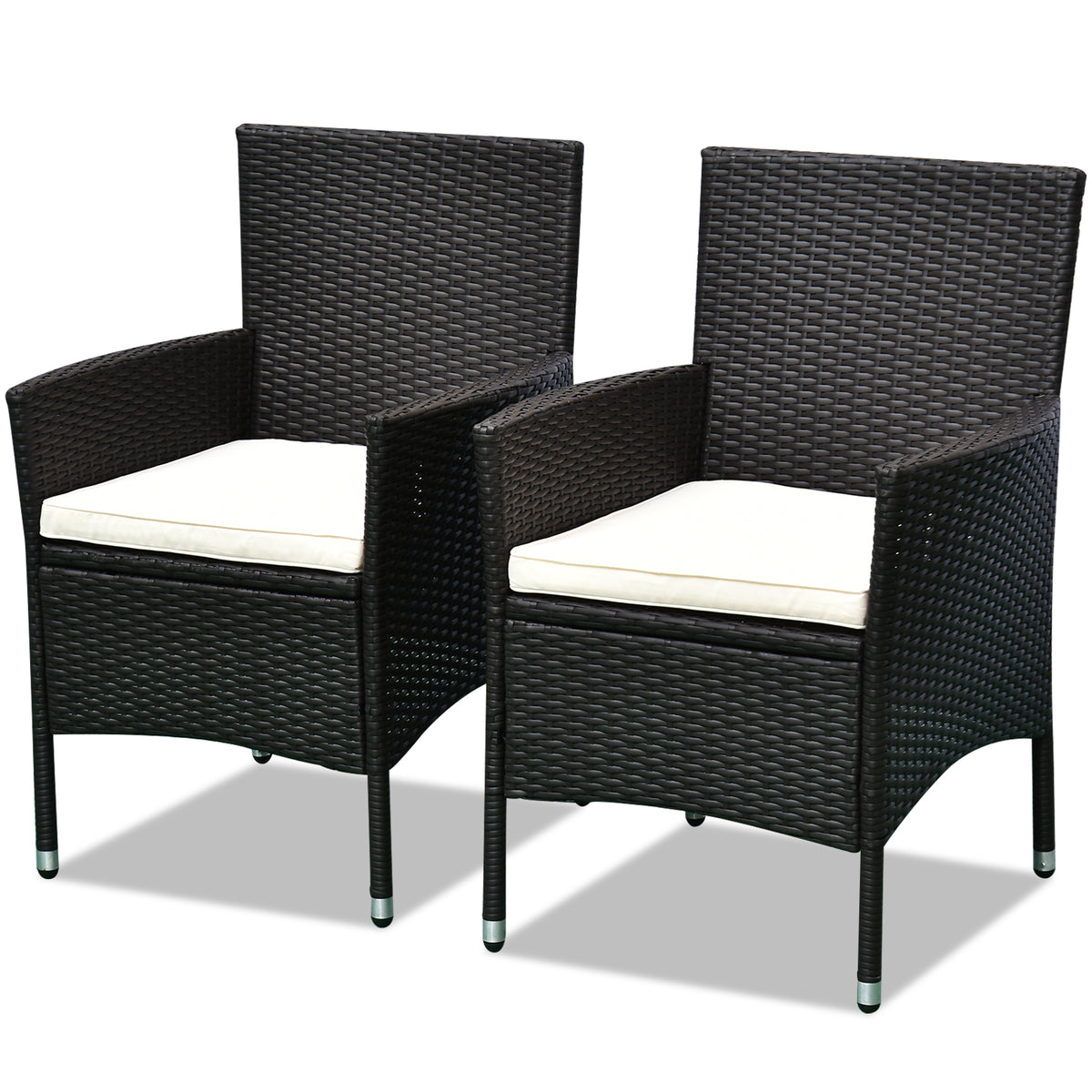 Outsunny 2 PCS Rattan Wicker Dining Chairs with Cushions and Anti-Slip Foot, Patio Stackable Chairs Set for Backyard, Garden, Lawn, Dark Coffee