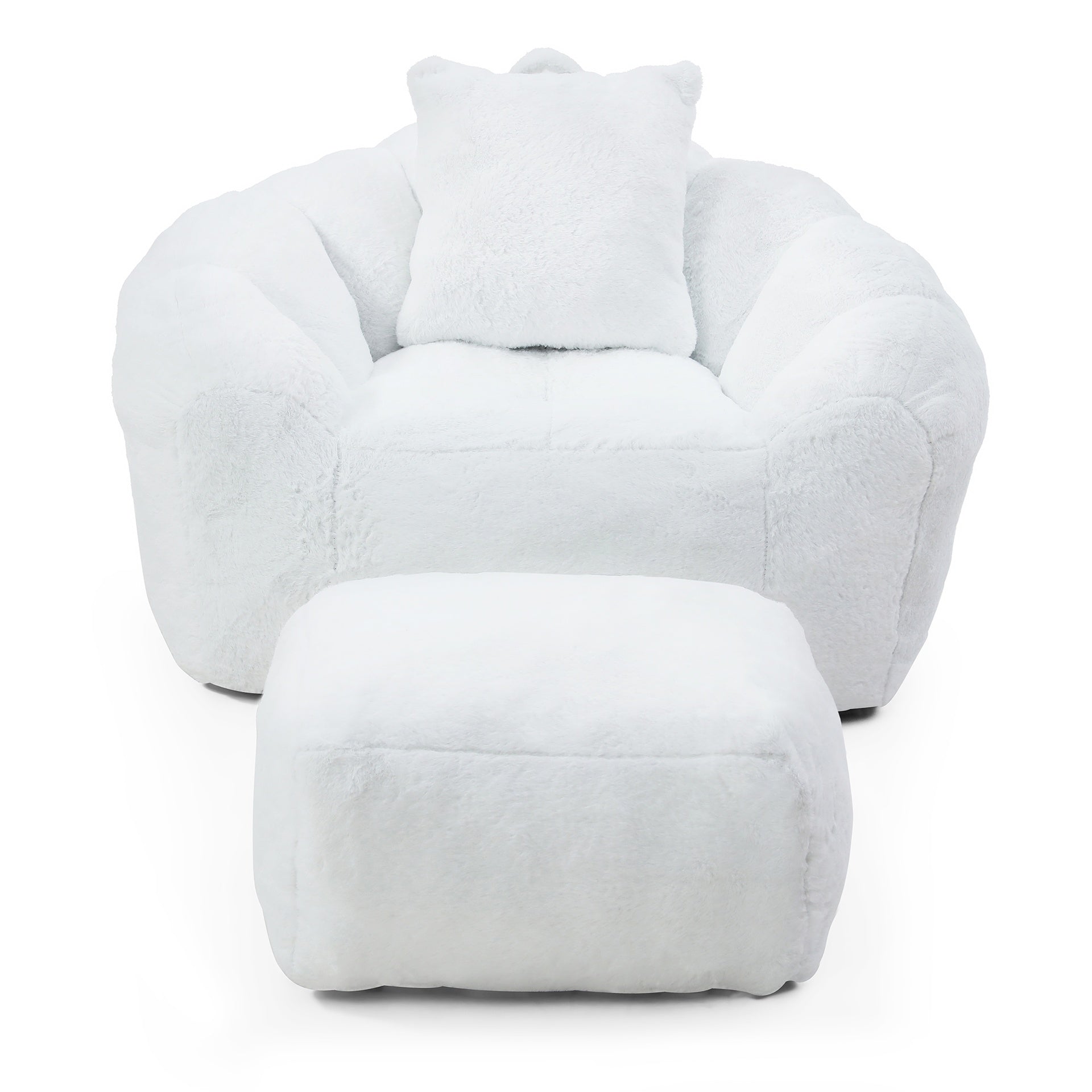 Giant Bean Bag Chair withFootstool, Oversized Bean Bag  for Adults and Kids, Faux Fur Shell-Shaped Large Chair with Filler, Stuffed Big Accent Sofa,  Floor Sofa for Gaming,Reading Living Room Bedroom