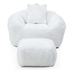 Giant Bean Bag Chair withFootstool, Oversized Bean Bag  for Adults and Kids, Faux Fur Shell-Shaped Large Chair with Filler, Stuffed Big Accent Sofa,  Floor Sofa for Gaming,Reading Living Room Bedroom