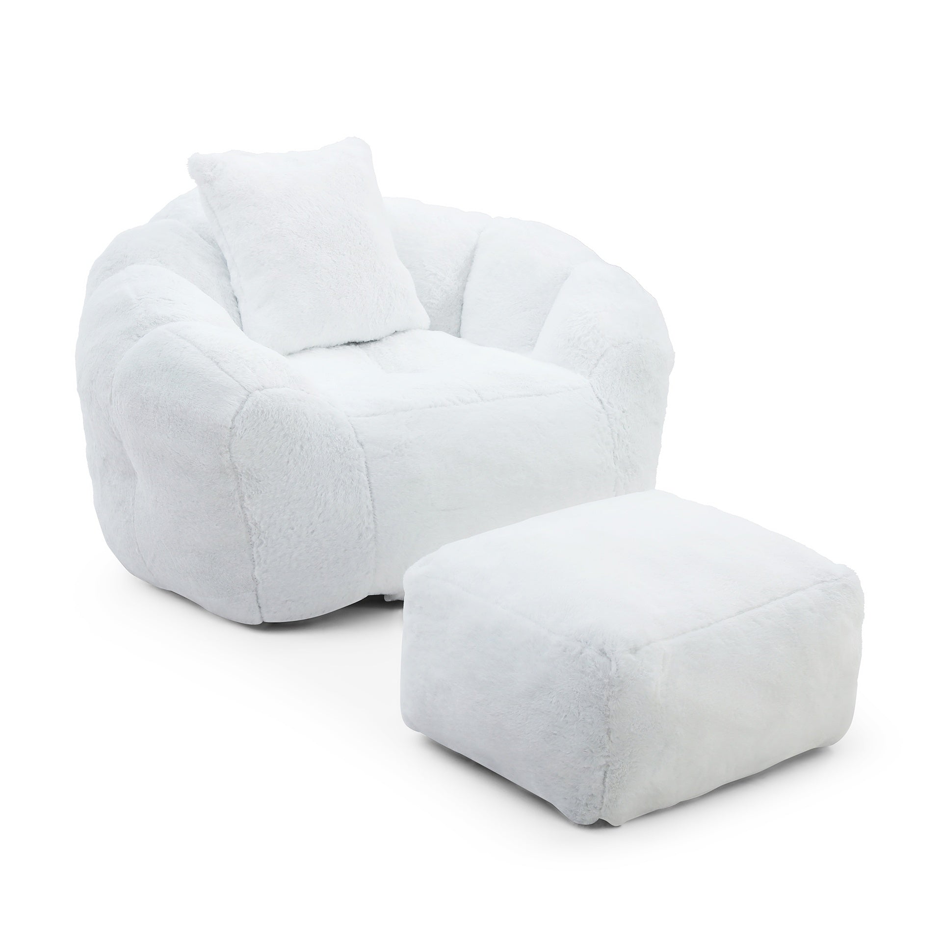 Giant Bean Bag Chair withFootstool, Oversized Bean Bag  for Adults and Kids, Faux Fur Shell-Shaped Large Chair with Filler, Stuffed Big Accent Sofa,  Floor Sofa for Gaming,Reading Living Room Bedroom
