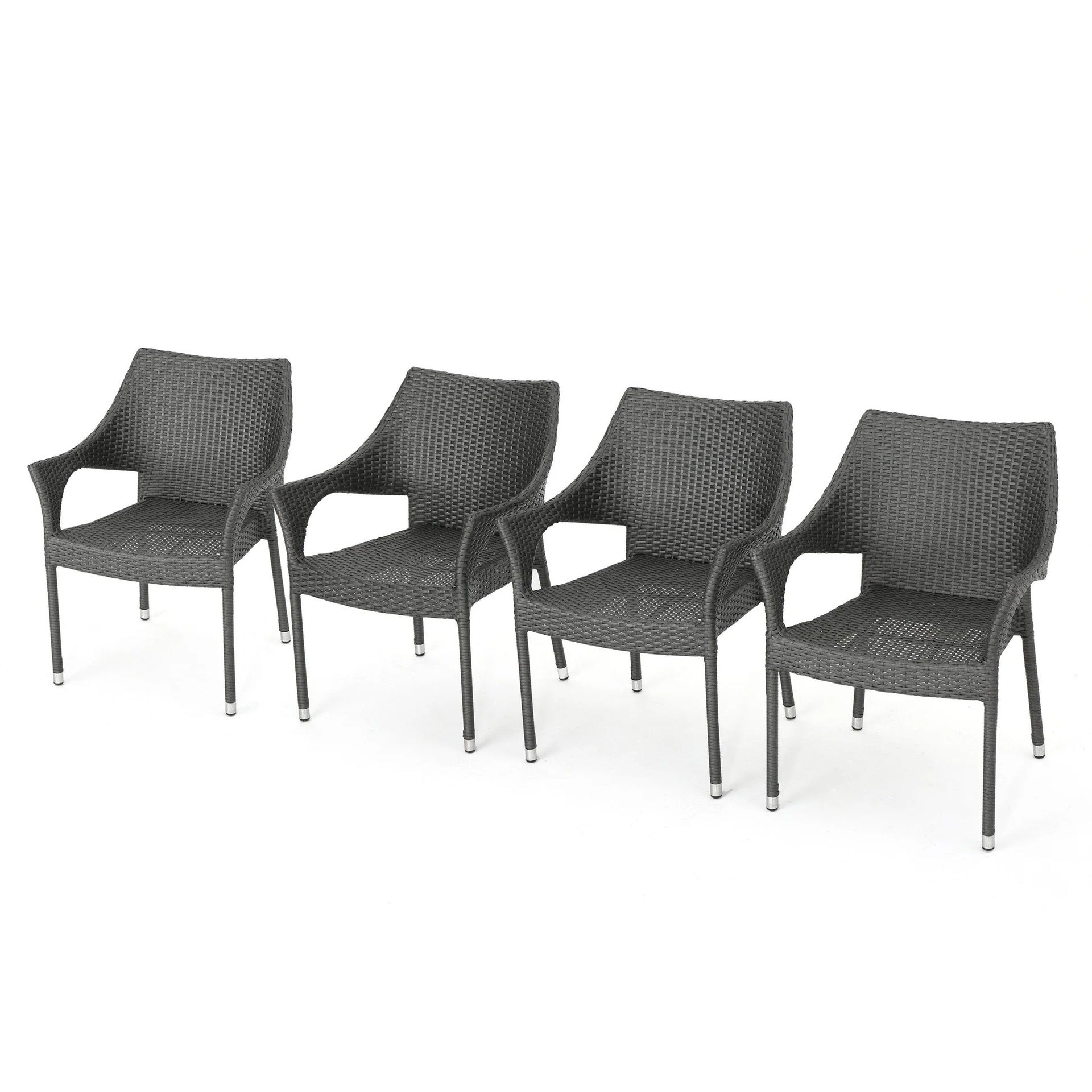 MIRAGE GREY PE WICKER STACKING ARMCHAIR,4PCS
