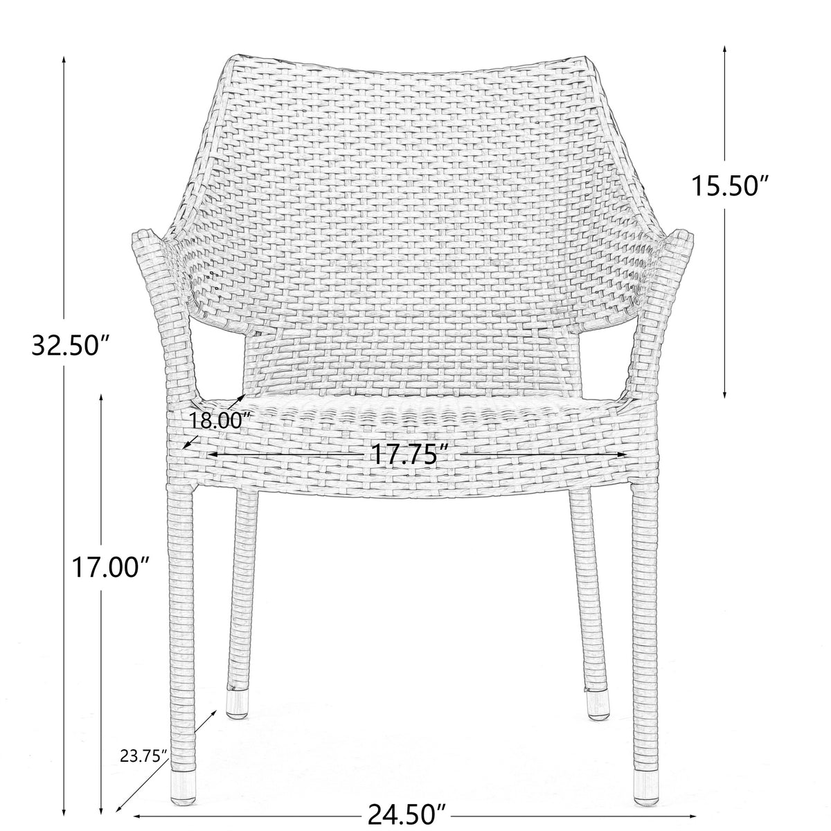 MIRAGE GREY PE WICKER STACKING ARMCHAIR,4PCS