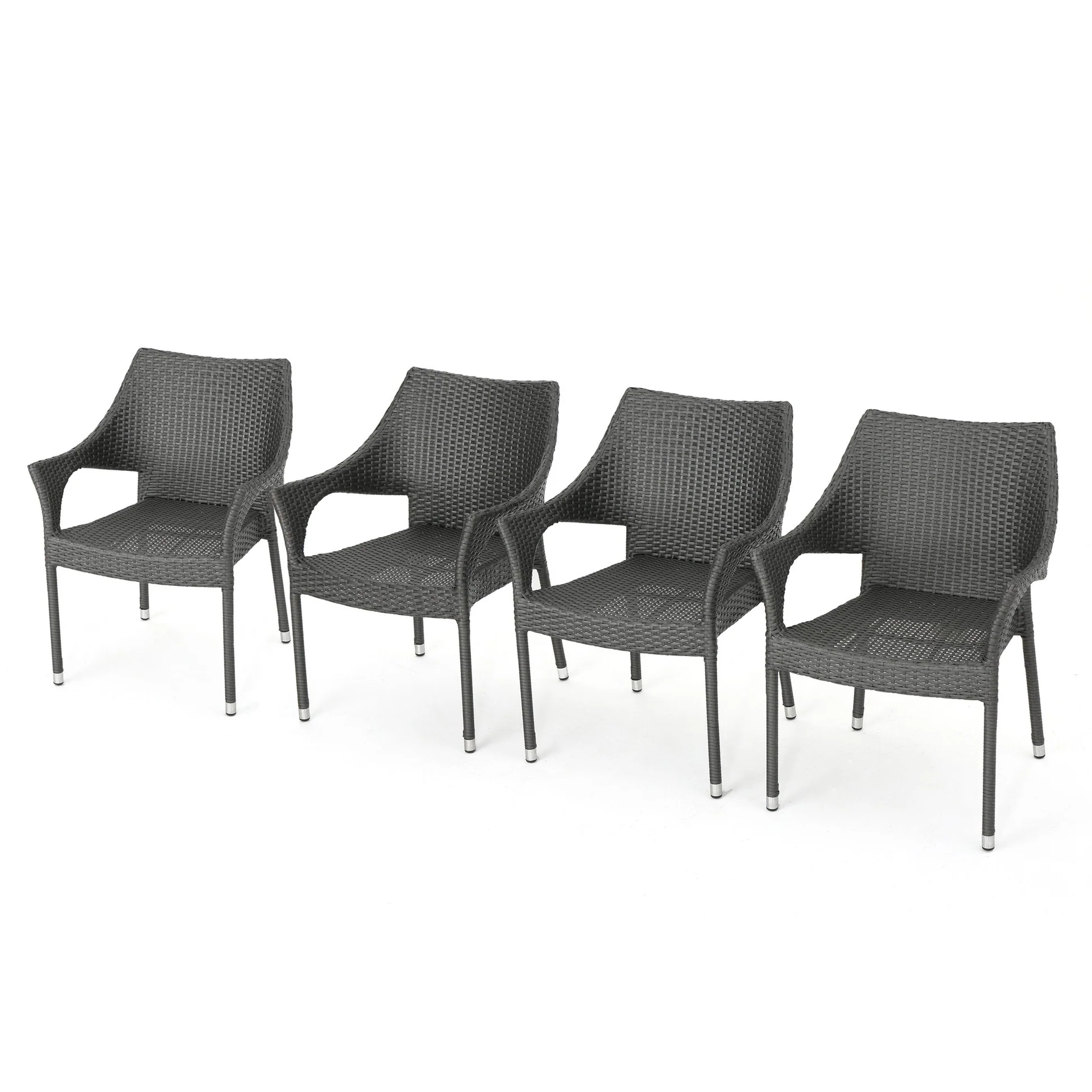 MIRAGE GREY PE WICKER STACKING ARMCHAIR,4PCS