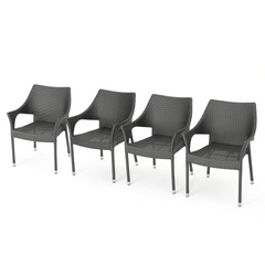 MIRAGE GREY PE WICKER STACKING ARMCHAIR,4PCS
