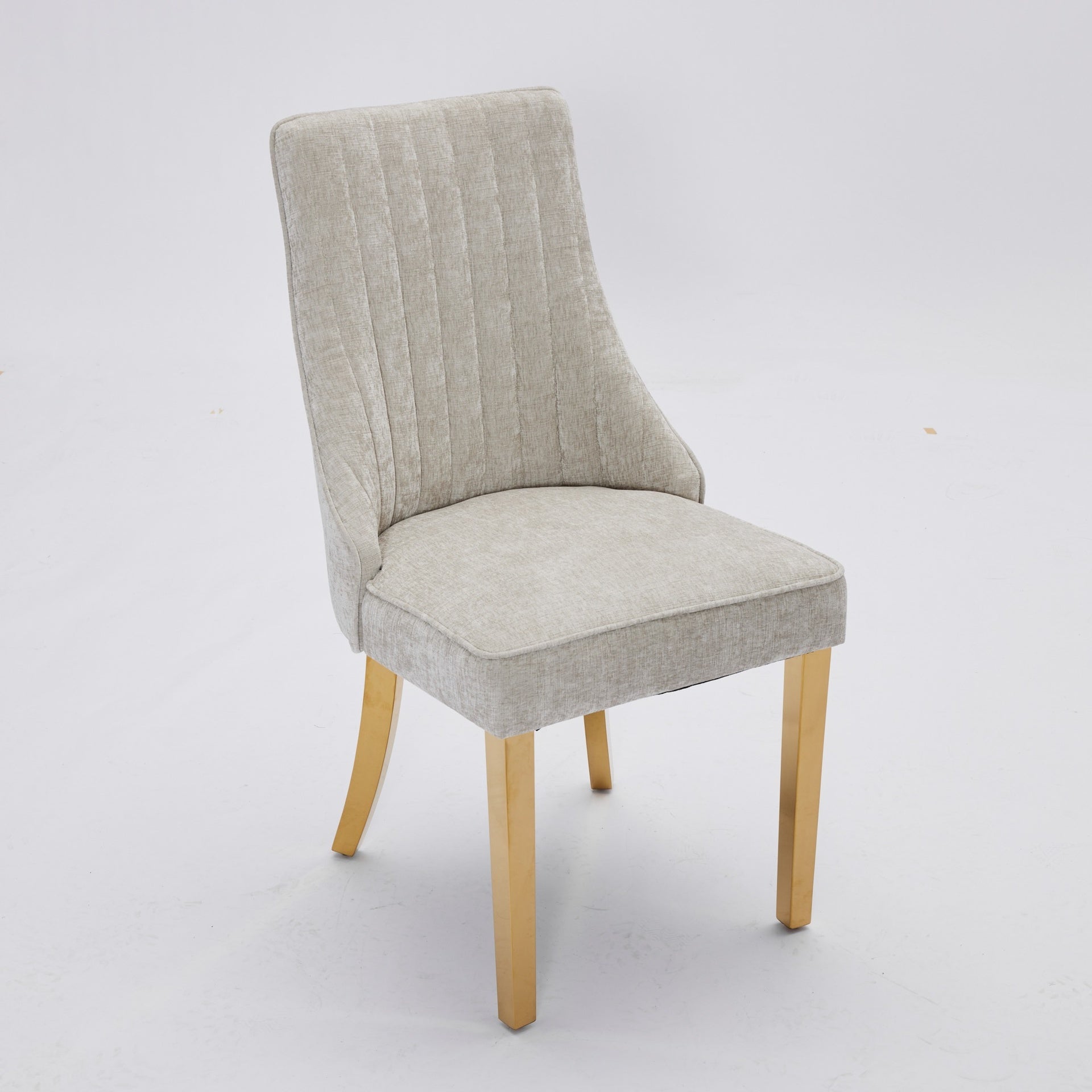 Rayon Cloth Flocking Chenille Dining Chairs Channel Kitchen Dinner Chair Comfy  Fabric Upholstered Accent Chair for Dining Room with Golden Stainless Steel Plating Legs,Set of 2 (Beige), SW1647BG