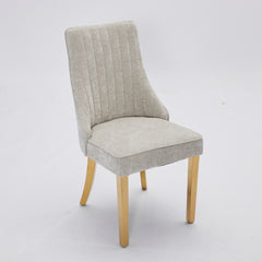 Rayon Cloth Flocking Chenille Dining Chairs Channel Kitchen Dinner Chair Comfy  Fabric Upholstered Accent Chair for Dining Room with Golden Stainless Steel Plating Legs,Set of 2 (Beige), SW1647BG