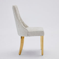 Rayon Cloth Flocking Chenille Dining Chairs Channel Kitchen Dinner Chair Comfy  Fabric Upholstered Accent Chair for Dining Room with Golden Stainless Steel Plating Legs,Set of 2 (Beige), SW1647BG