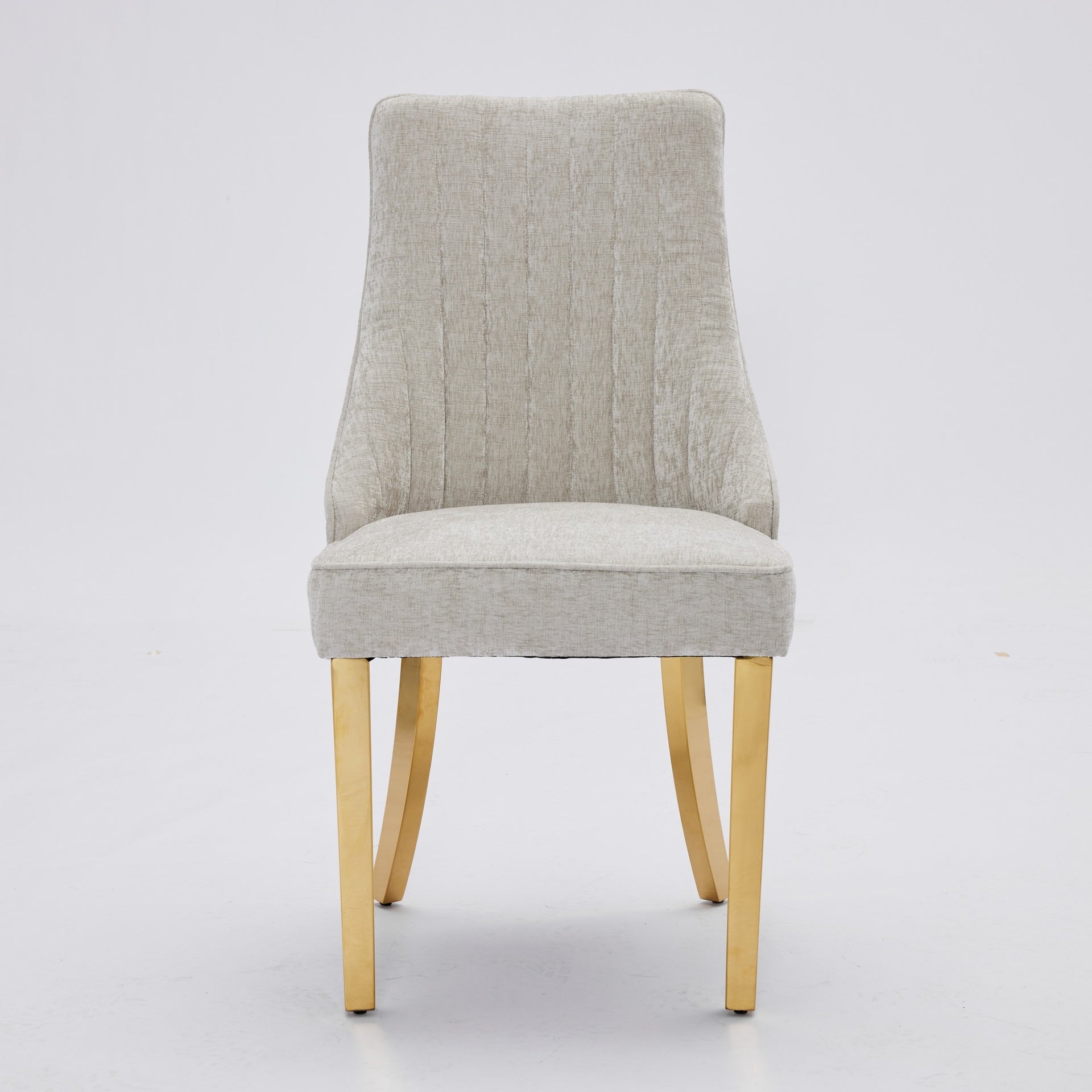 Rayon Cloth Flocking Chenille Dining Chairs Channel Kitchen Dinner Chair Comfy  Fabric Upholstered Accent Chair for Dining Room with Golden Stainless Steel Plating Legs,Set of 2 (Beige), SW1647BG