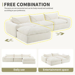 116'' Fully Compressed Sofa with High Density Foam, Integrated Backrest&Seat Cushion, Decorative Edging, Legless Design without Frame, No Assembly Required, Free Combination, Particle Chenille