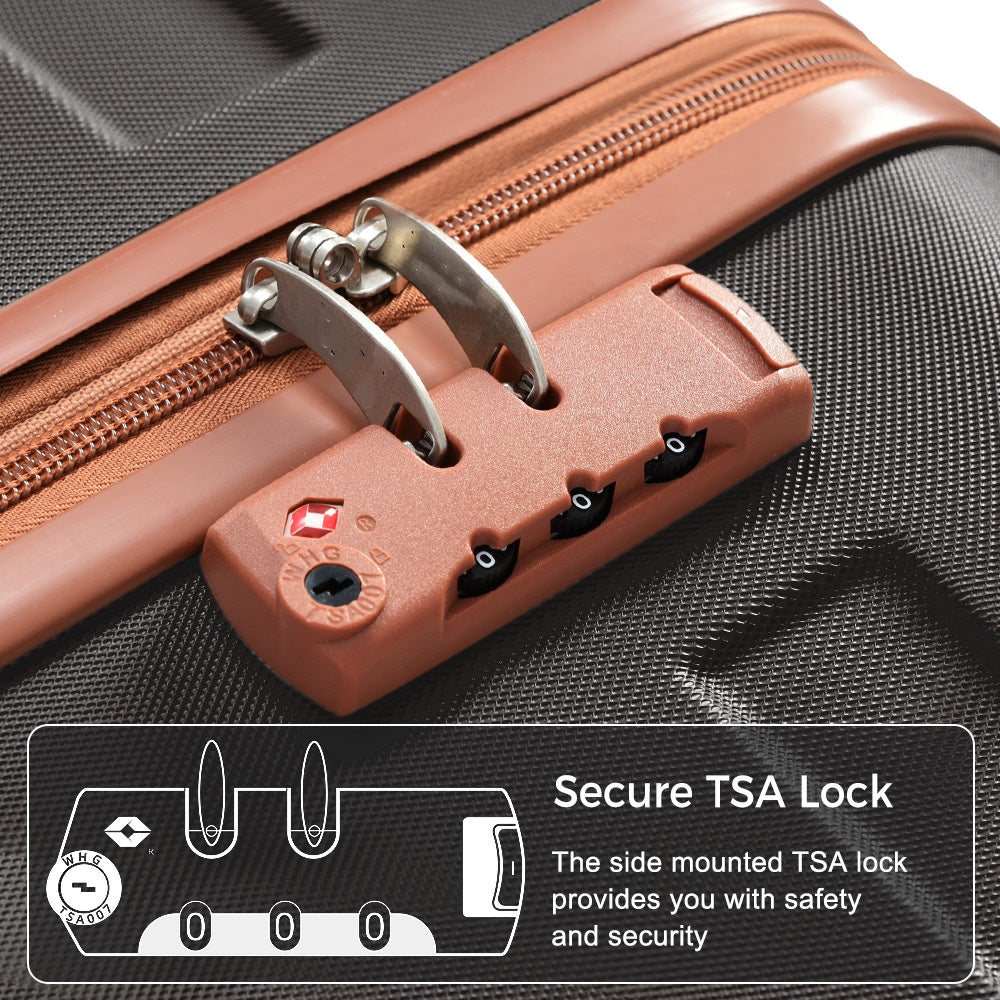 Luggage Sets New Model ABS Hardshell 3pcs Clearance Luggage Hardside Lightweight Durable Suitcase sets Spinner Wheels Suitcase with TSA Lock 20''24''28''(black and brown)