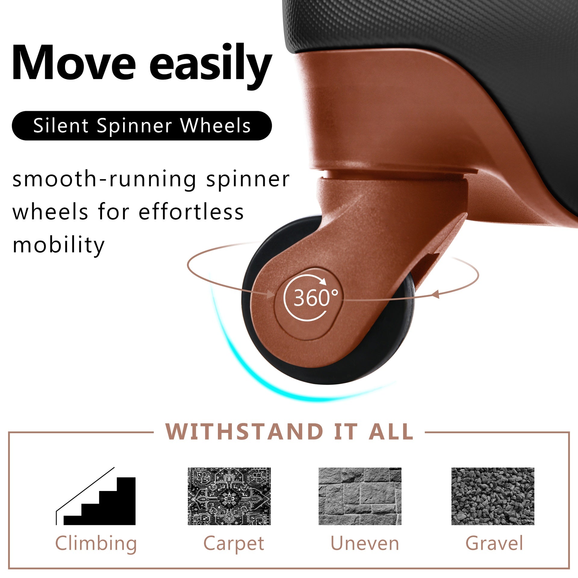 Luggage Sets New Model ABS Hardshell 3pcs Clearance Luggage Hardside Lightweight Durable Suitcase sets Spinner Wheels Suitcase with TSA Lock 20''24''28''(black and brown)
