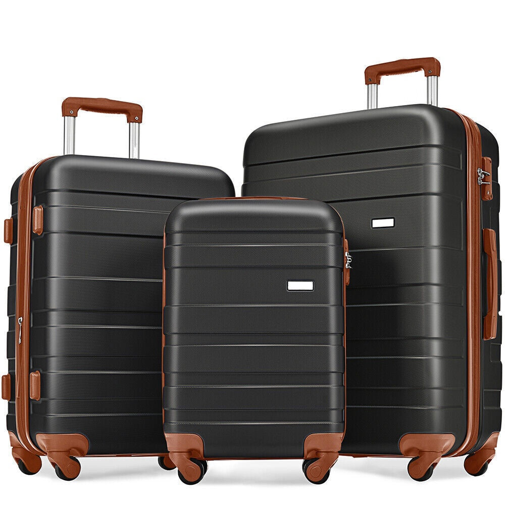 Luggage Sets New Model ABS Hardshell 3pcs Clearance Luggage Hardside Lightweight Durable Suitcase sets Spinner Wheels Suitcase with TSA Lock 20''24''28''(black and brown)