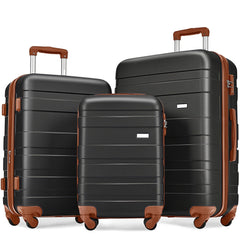 Luggage Sets New Model ABS Hardshell 3pcs Clearance Luggage Hardside Lightweight Durable Suitcase sets Spinner Wheels Suitcase with TSA Lock 20''24''28''(black and brown)