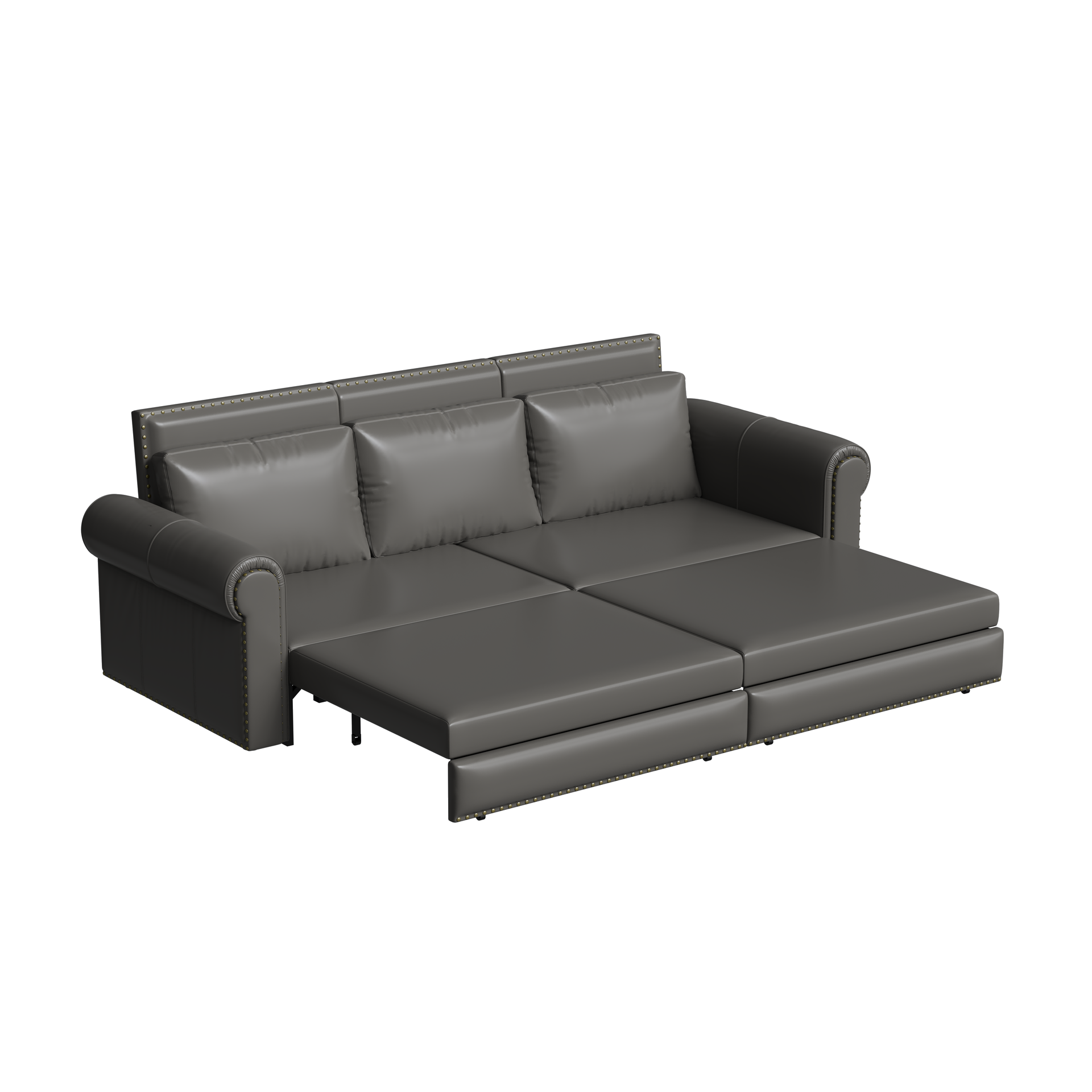 Chesterfield Sofa,93.7" King Pull Out Sofa Bed,3-in-1 Faux Leather Convertible Sleeper Sofa with Nailhead Trim & Rolled Arm,Multi-Functional Sofa Bed for Living Room,Bedroom(Old sku:W1885S00104)