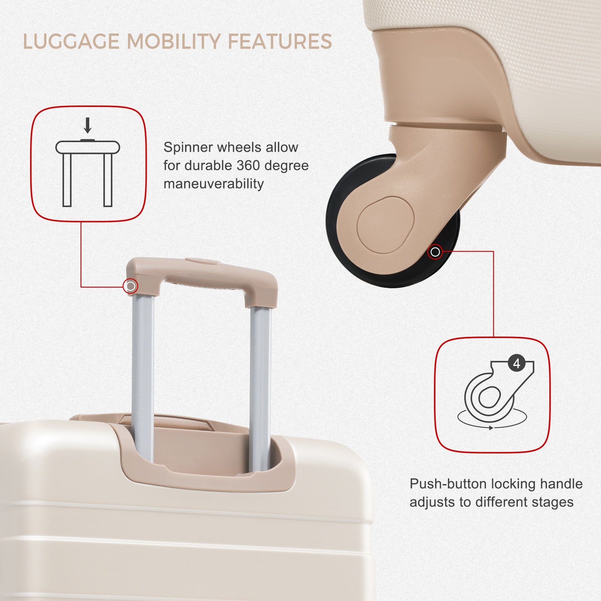 Luggage Sets New Model   ABS Hardshell 3pcs Clearance Luggage Hardside Lightweight Durable Suitcase sets Spinner Wheels Suitcase with TSA Lock 20''24''28''( Ivory and Golden)