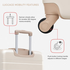 Luggage Sets New Model   ABS Hardshell 3pcs Clearance Luggage Hardside Lightweight Durable Suitcase sets Spinner Wheels Suitcase with TSA Lock 20''24''28''( Ivory and Golden)