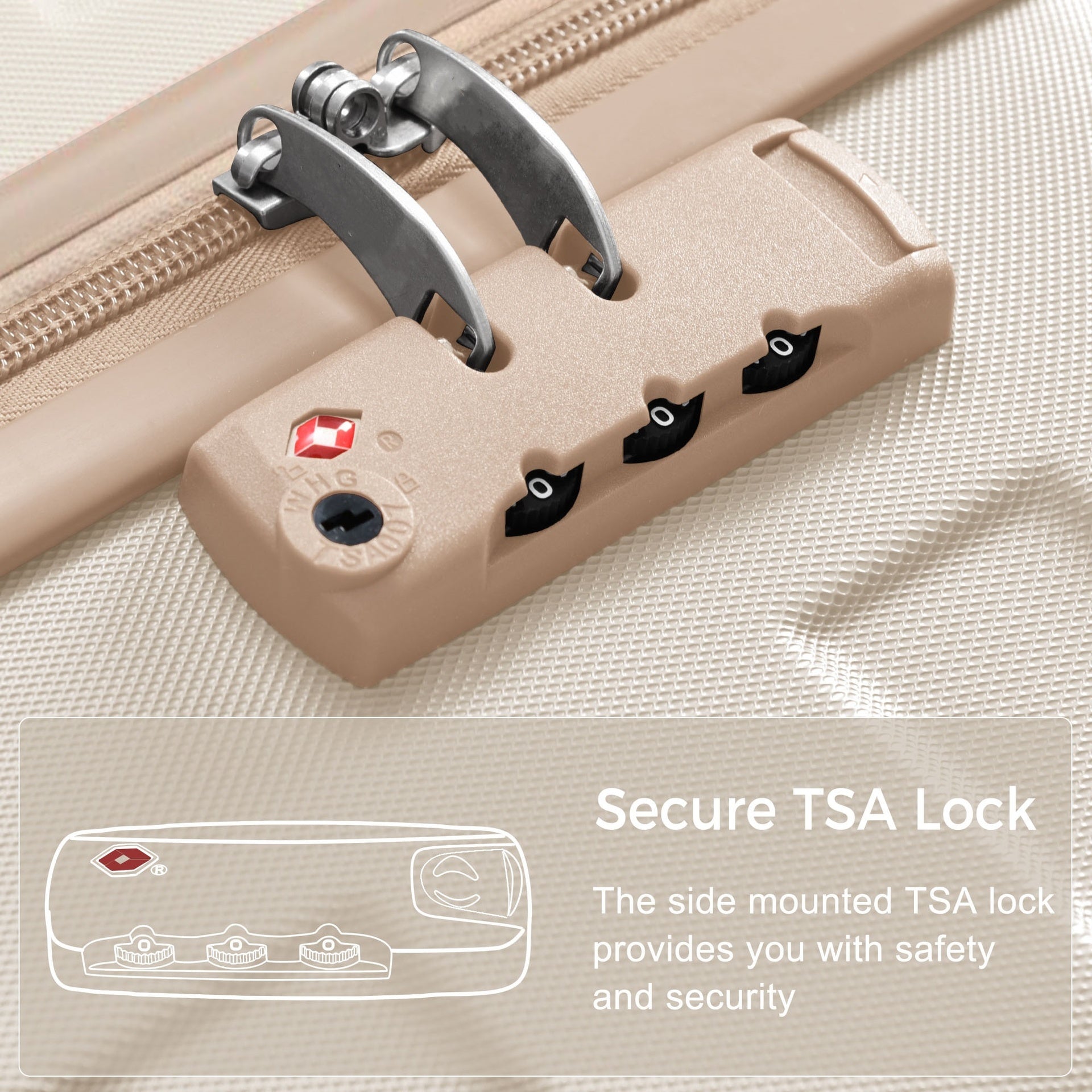 Luggage Sets New Model   ABS Hardshell 3pcs Clearance Luggage Hardside Lightweight Durable Suitcase sets Spinner Wheels Suitcase with TSA Lock 20''24''28''( Ivory and Golden)