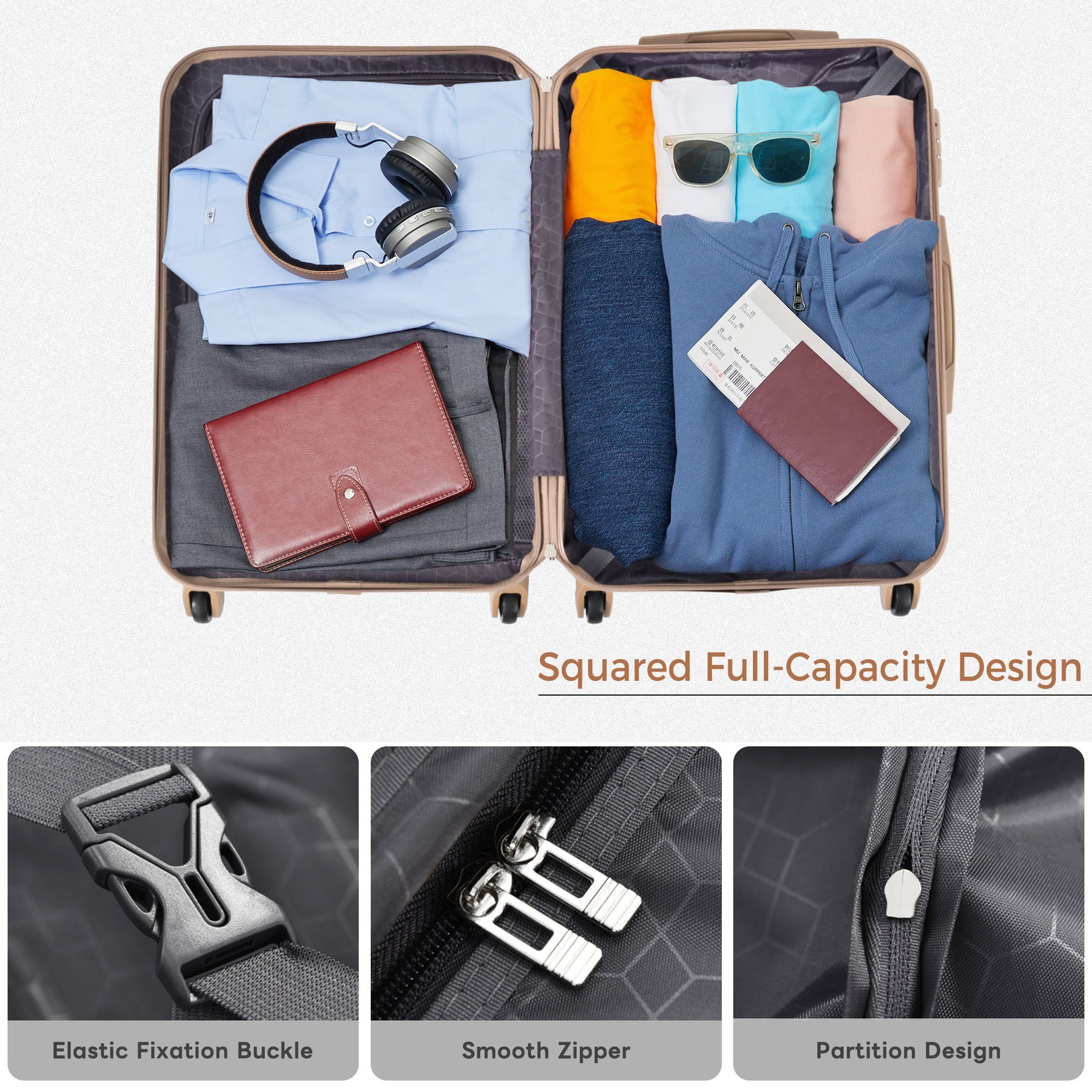 Luggage Sets New Model ABS Hardshell 3pcs Clearance Luggage Hardside Lightweight Durable Suitcase sets Spinner Wheels Suitcase with TSA Lock 20''24''28''( Light Blue)