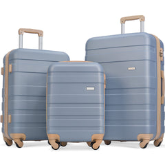 Luggage Sets New Model ABS Hardshell 3pcs Clearance Luggage Hardside Lightweight Durable Suitcase sets Spinner Wheels Suitcase with TSA Lock 20''24''28''( Light Blue)